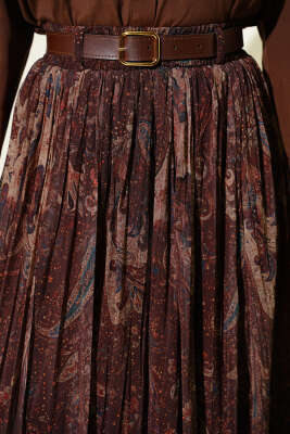 Paisley Desenli Kemerli Tül Etek Kahve - Etek