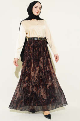 Paisley Desenli Kemerli Tül Etek Siyah - Etek