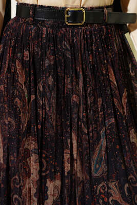 Paisley Desenli Kemerli Tül Etek Siyah - Etek