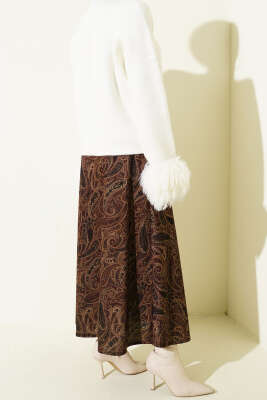 Paisley Desenli Kloş Etek Kahve - Etek