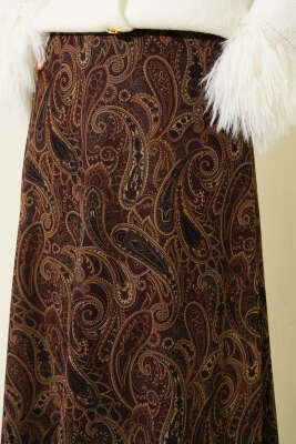 Paisley Desenli Kloş Etek Kahve - Etek