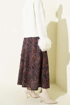 Paisley Desenli Kloş Etek Lacivert - 100-300 TL Ürünler