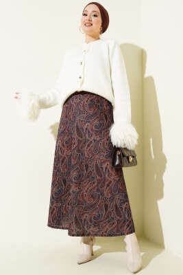 Paisley Desenli Kloş Etek Lacivert - Etek