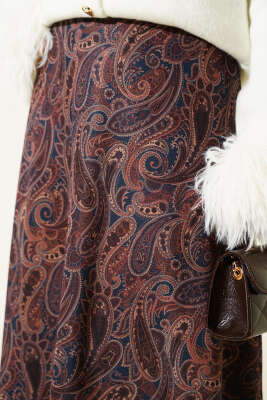 Paisley Desenli Kloş Etek Lacivert - Etek