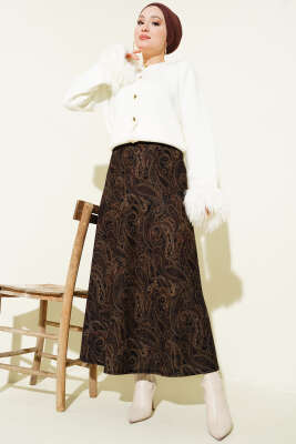 Paisley Desenli Kloş Etek Siyah - Etek
