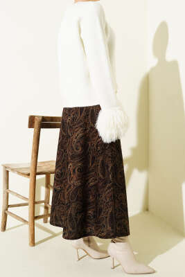 Paisley Desenli Kloş Etek Siyah - Etek