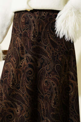 Paisley Desenli Kloş Etek Siyah - Etek