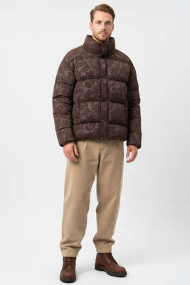 Paisley Desenli Şişme Erkek Mont Kahve - Erkek Mont
