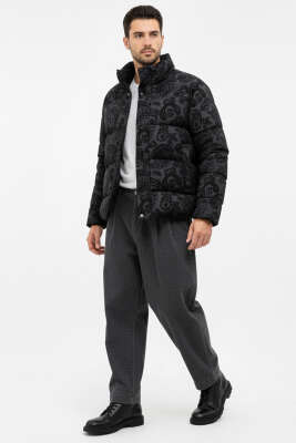 Paisley Desenli Şişme Erkek Mont Siyah - Erkek Mont