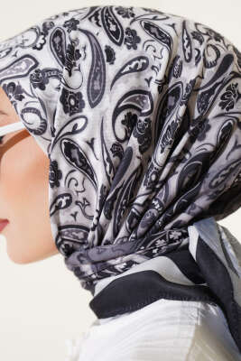 Paisley Desenli Soft Pamuk Eşarp Antrasit - Başörtüsü