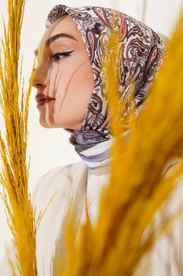 Paisley Desenli Soft Pamuk Eşarp Gri - Başörtüsü