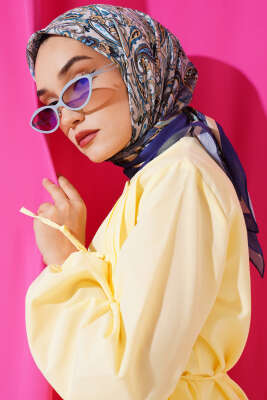 Paisley Desenli Soft Pamuk Eşarp Lacivert 