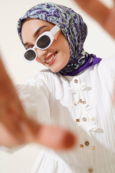 Paisley Desenli Soft Pamuk Eşarp Mor - Başörtüsü