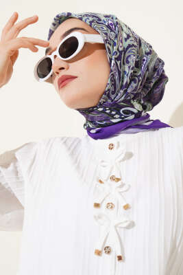 Paisley Desenli Soft Pamuk Eşarp Mor - Yılın Fırsatı