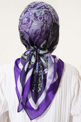 Paisley Desenli Soft Pamuk Eşarp Mor - Yılın Fırsatı