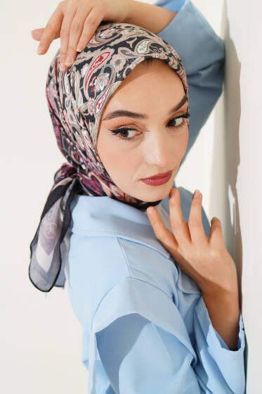 Paisley Desenli Soft Pamuk Eşarp Mürdüm - Başörtüsü