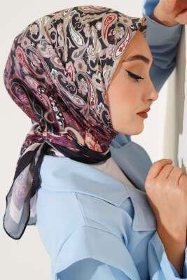 Paisley Desenli Soft Pamuk Eşarp Mürdüm - Başörtüsü
