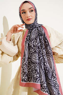 Paisley Desenli Soft Şal Gül Kurusu - Başörtüsü