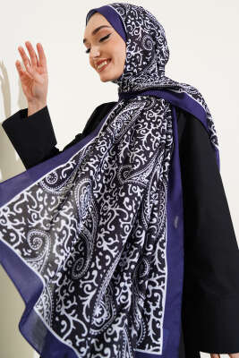 Paisley Desenli Soft Şal Lacivert - Başörtüsü