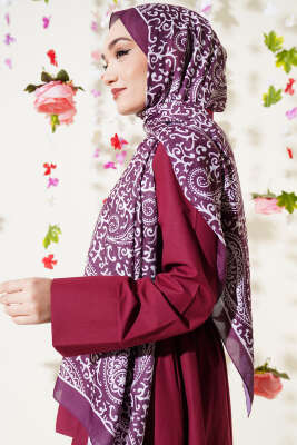 Paisley Desenli Soft Şal Mürdüm - Başörtüsü