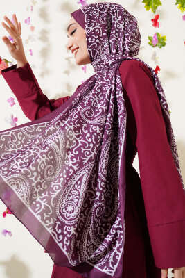 Paisley Desenli Soft Şal Mürdüm - Başörtüsü
