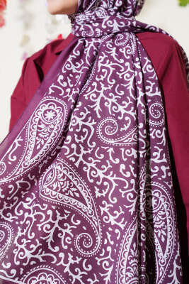 Paisley Desenli Soft Şal Mürdüm - Başörtüsü