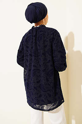 Paisley Desenli Tül Gömlek Lacivert - Gömlek