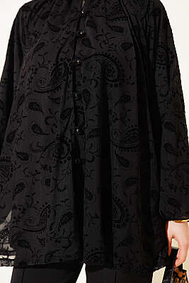 Paisley Desenli Tül Gömlek Siyah - Gömlek