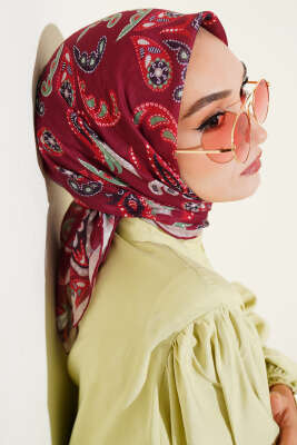 Paisley Detaylı Eşarp Bordo - Başörtüsü