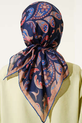 Paisley Detaylı Eşarp Lacivert - Başörtüsü