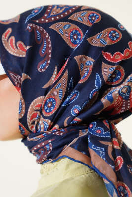 Paisley Detaylı Eşarp Lacivert - Başörtüsü