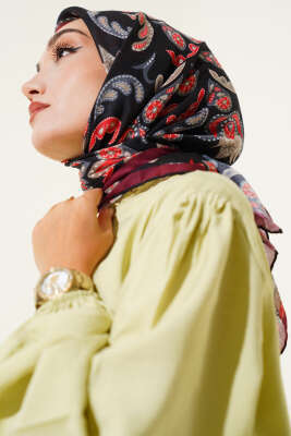 Paisley Detaylı Eşarp Siyah Bordo 