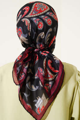 Paisley Detaylı Eşarp Siyah Bordo - Başörtüsü