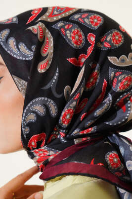Paisley Detaylı Eşarp Siyah Bordo - Başörtüsü