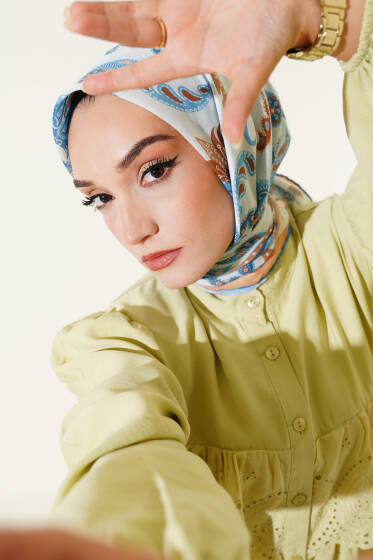 Paisley Detaylı Eşarp Soft Mavi - Başörtüsü