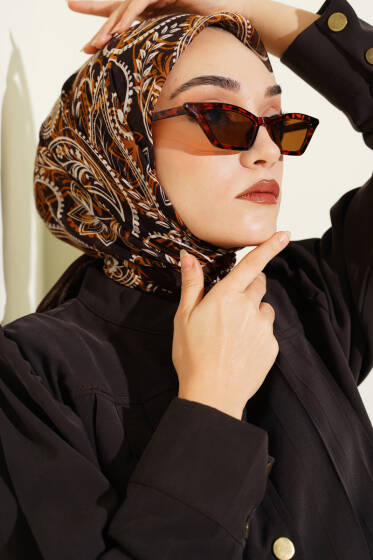 Paisley Flamu Cotton Eşarp Acı Kahve - Başörtüsü
