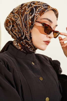 Paisley Flamu Cotton Eşarp Acı Kahve - Başörtüsü