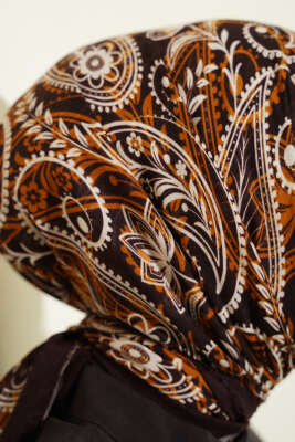 Paisley Flamu Cotton Eşarp Acı Kahve - Başörtüsü