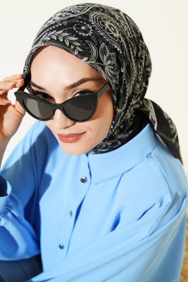 Paisley Flamu Cotton Eşarp Antrasit - Başörtüsü