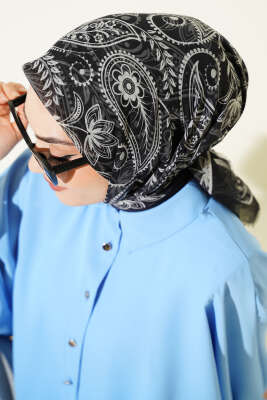 Paisley Flamu Cotton Eşarp Antrasit - Başörtüsü