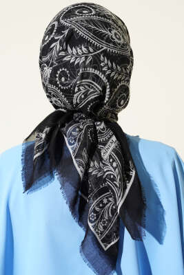 Paisley Flamu Cotton Eşarp Antrasit - Başörtüsü