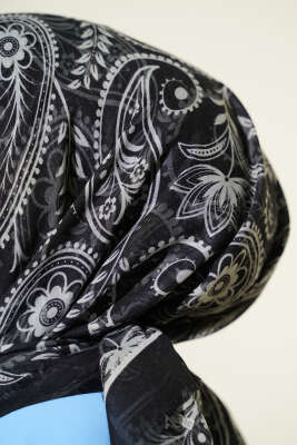 Paisley Flamu Cotton Eşarp Antrasit - Başörtüsü