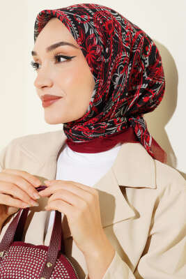 Paisley Flamu Cotton Eşarp Bordo - SİNEM EŞARP