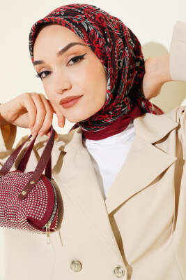 Paisley Flamu Cotton Eşarp Bordo - Başörtüsü
