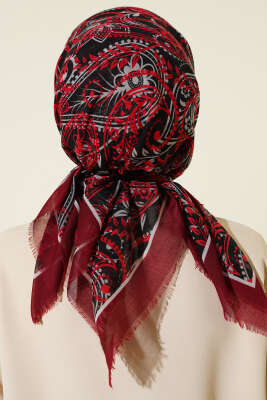 Paisley Flamu Cotton Eşarp Bordo - Başörtüsü
