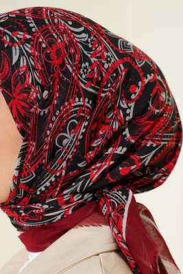 Paisley Flamu Cotton Eşarp Bordo - Başörtüsü