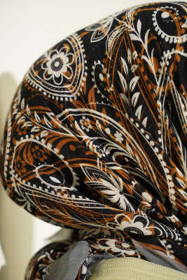 Paisley Flamu Cotton Eşarp Füme - Başörtüsü