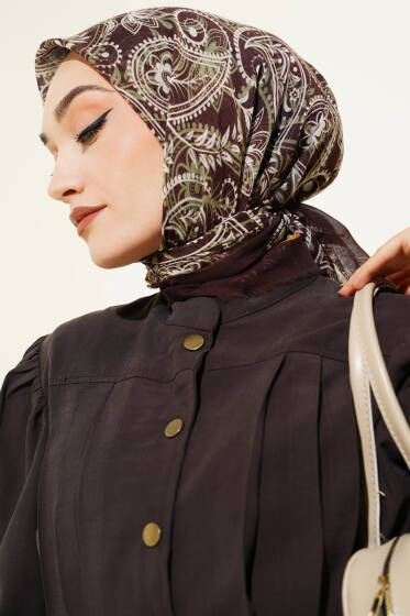 Paisley Flamu Cotton Eşarp Kahve - Başörtüsü