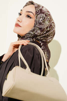 Paisley Flamu Cotton Eşarp Kahve - Başörtüsü