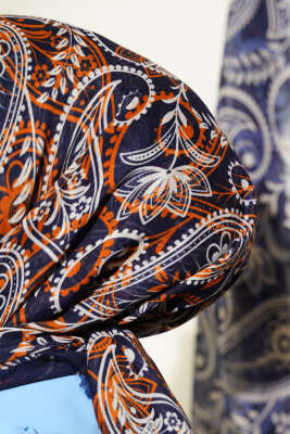 Paisley Flamu Cotton Eşarp Lacivert - Başörtüsü